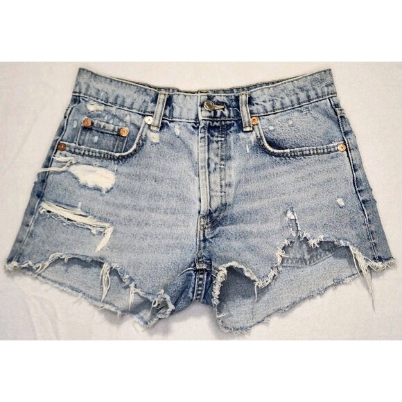 Zara Pants - ZARA Women’s Ripped Blue Denim Size 4 Short 2 in Shorts Distressed Frayed